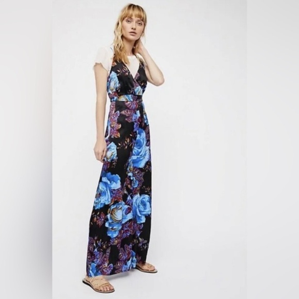 Free People Black Floral Jumpsuit